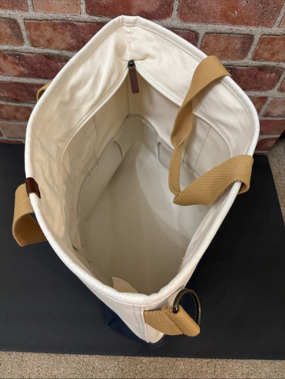 Ll Bean Canvas Tote Bag with Navy Base and Cream Body Boat Tote - Picture 7 of 7